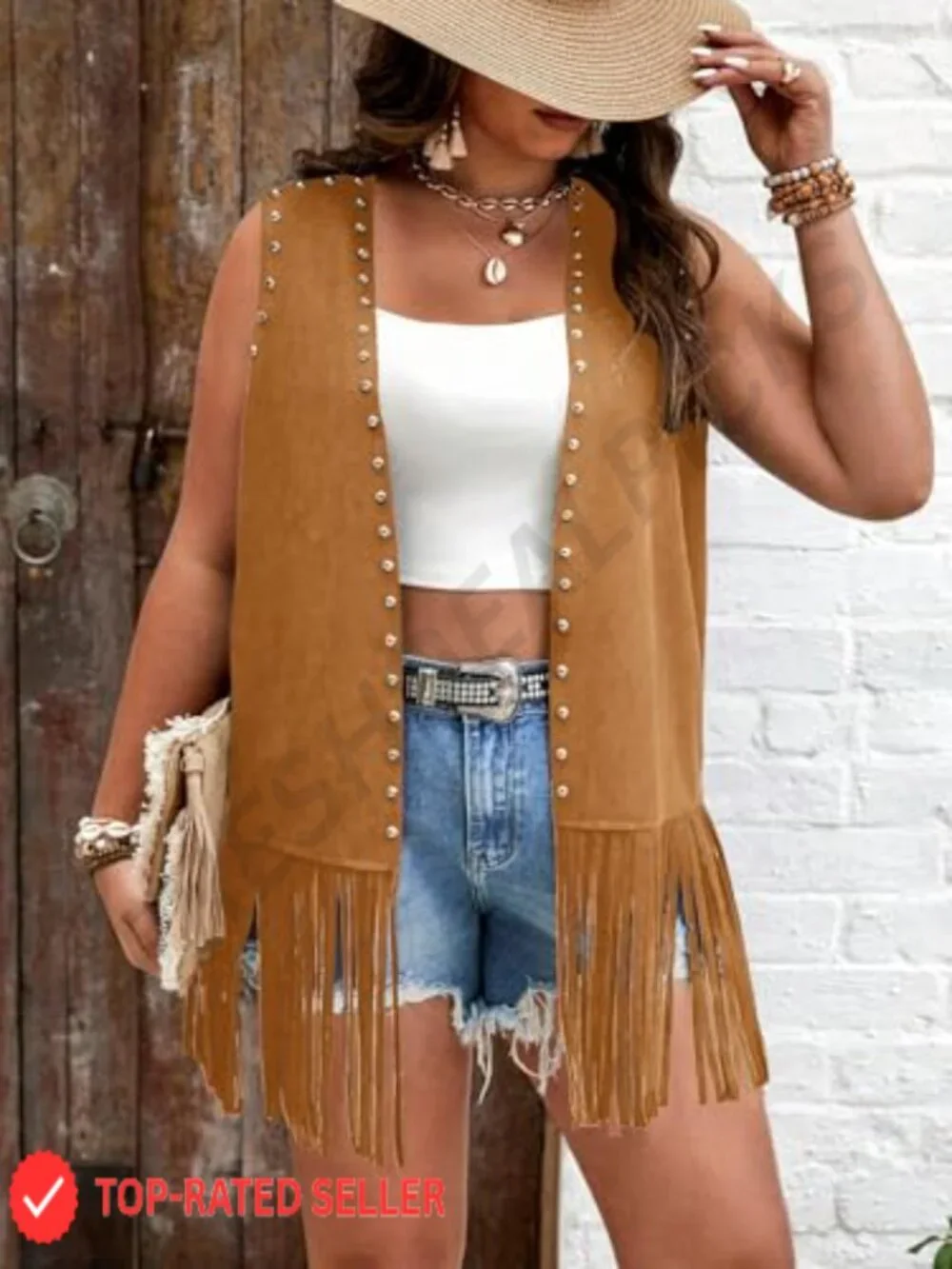 Faux Suede Fringe Vest Sleeveless Tassel Jacket Cowgirl Outfit
